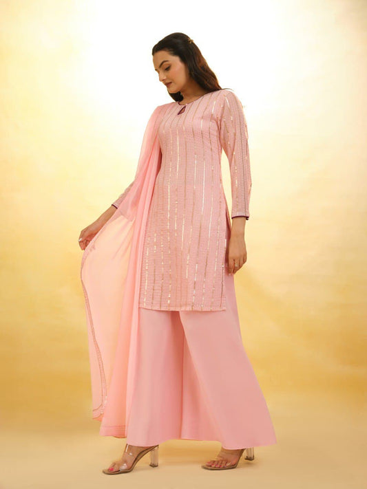 Peach color georgette sharara suit for party