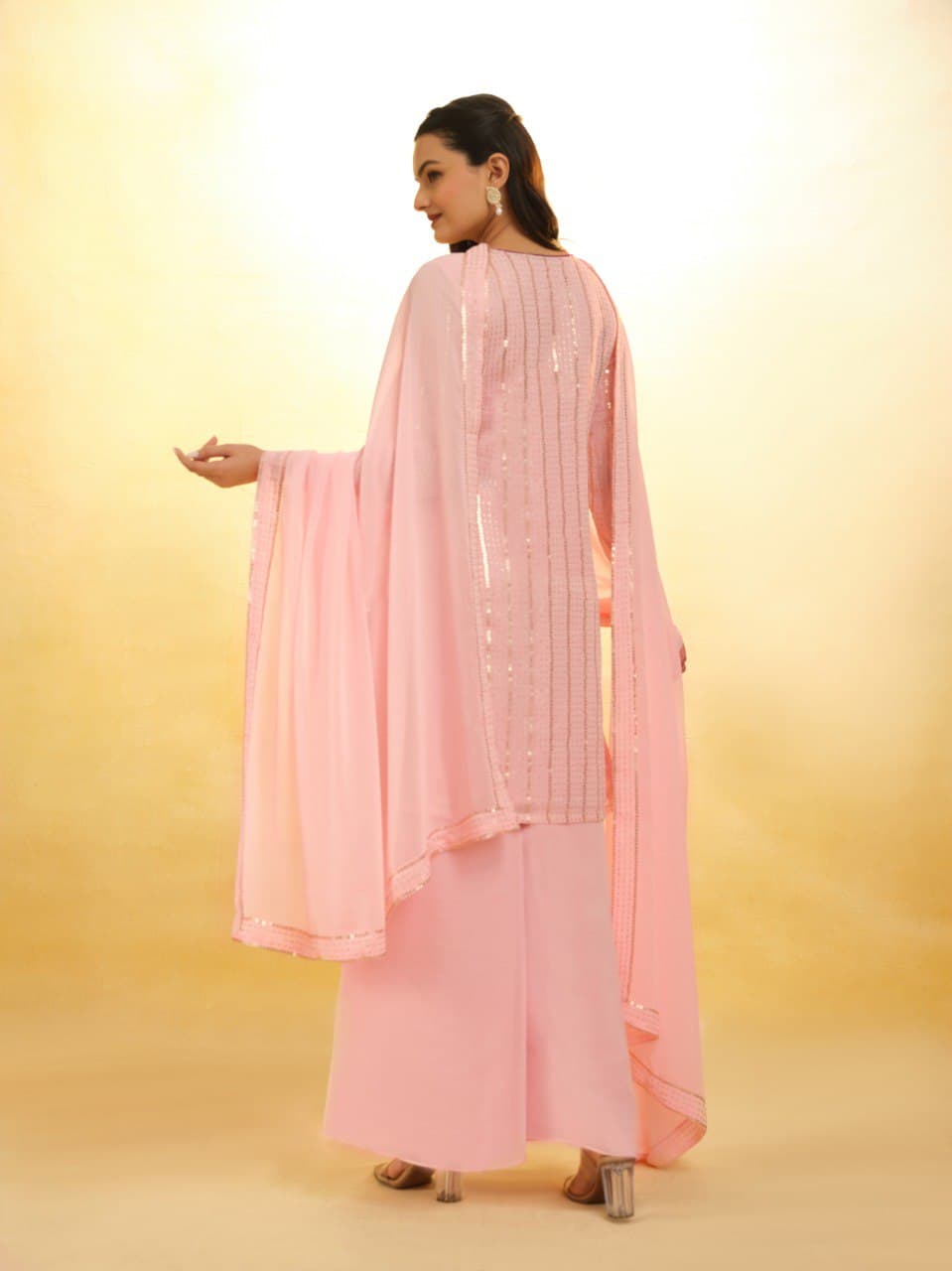 Peach georgette sharara suit with price