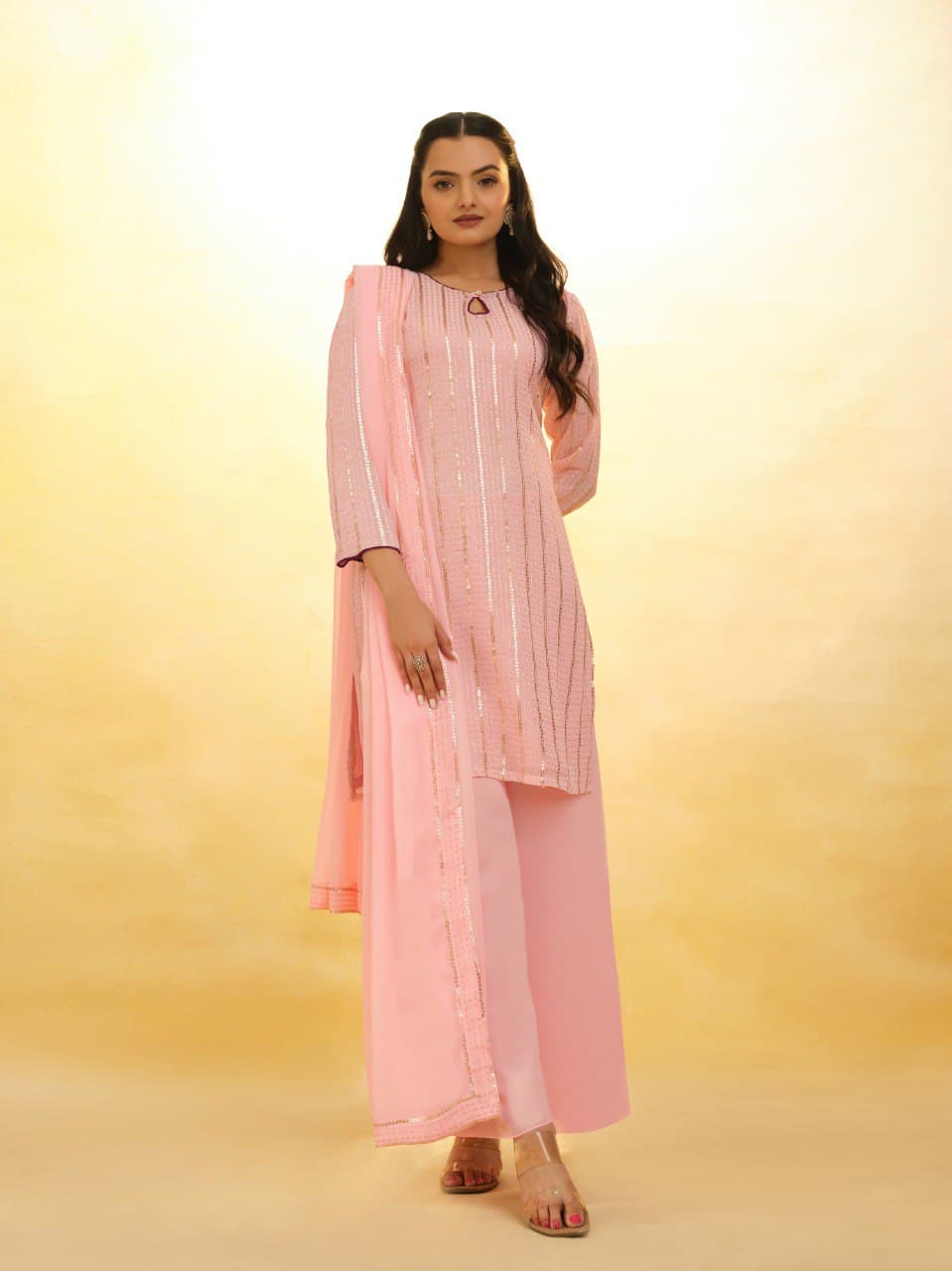 Peach georgette sharara suit with online shopping