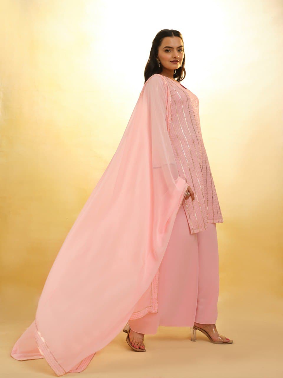 Peach georgette sharara suit with online