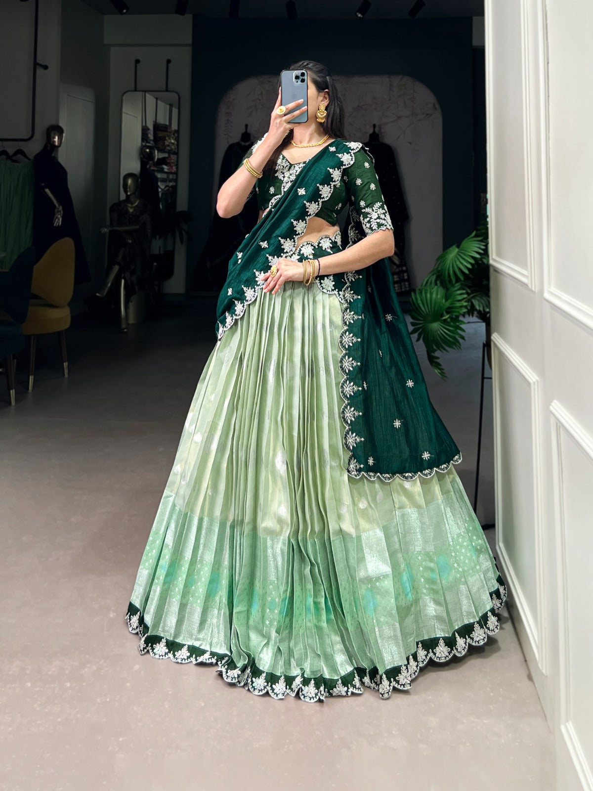 Pista color zari kota lehenga choli with dupatta price