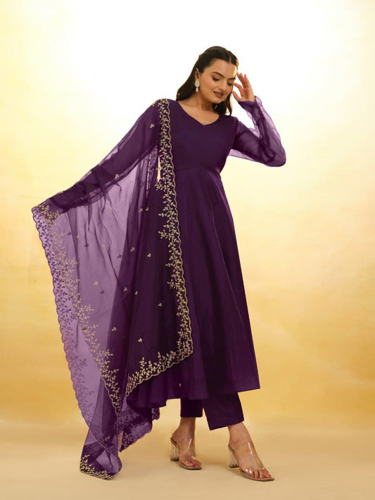 Purple color organza salwar suit for women