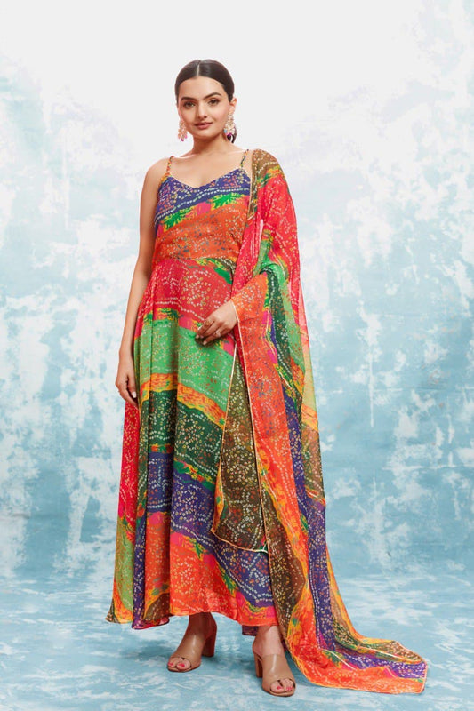 Multi color georgette long gown for party