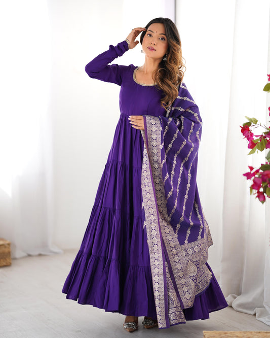 Purple roman silk chanderi gown for party