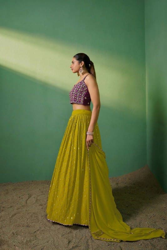 Green color georgette lehenga choli with dupatta