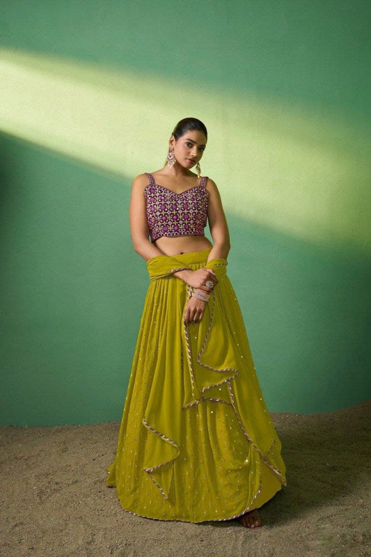 Green color georgette lehenga choli with dupatta price