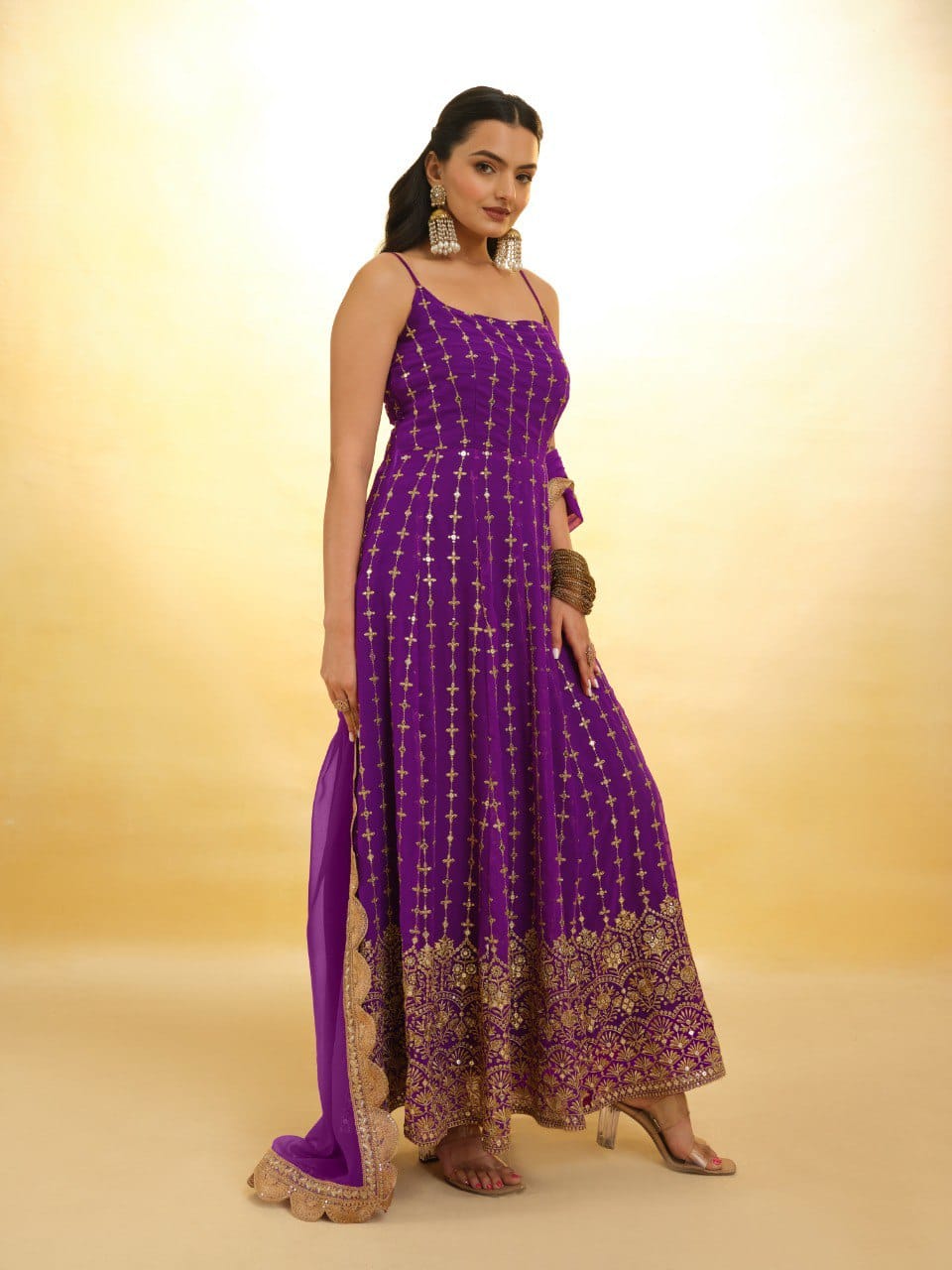 Purple color georgette gown with dupatta online