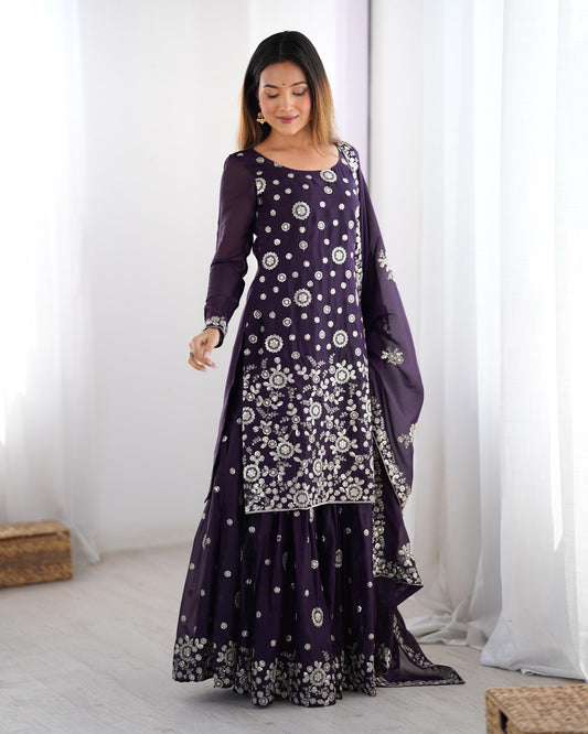 Purple color georgette sharara suit for party