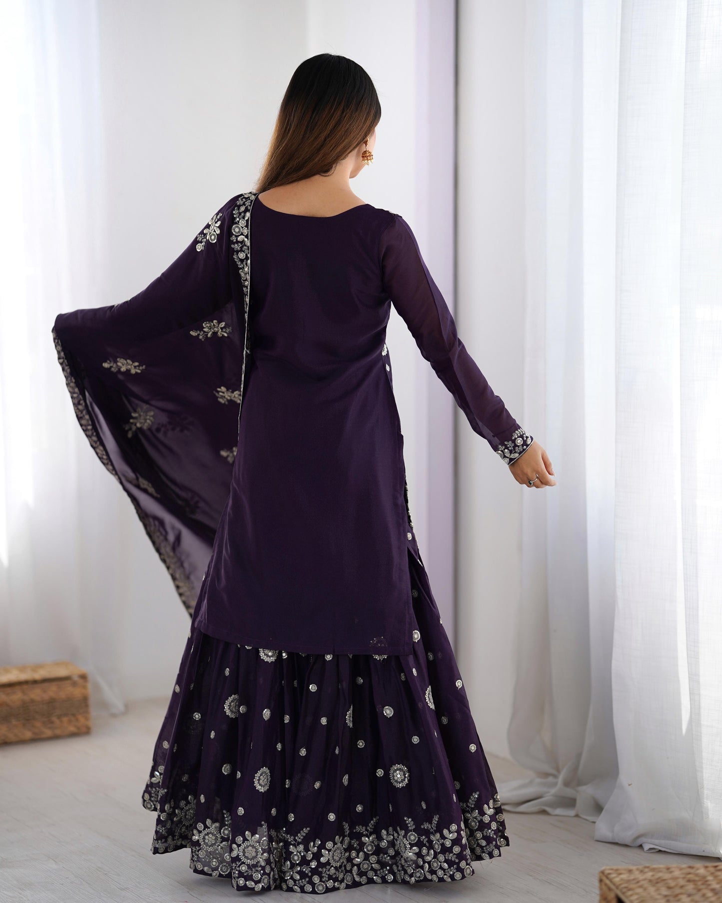 Purple georgette sharara suit with dupatta online shopping