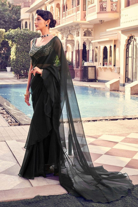 Black color organza saree for wedding