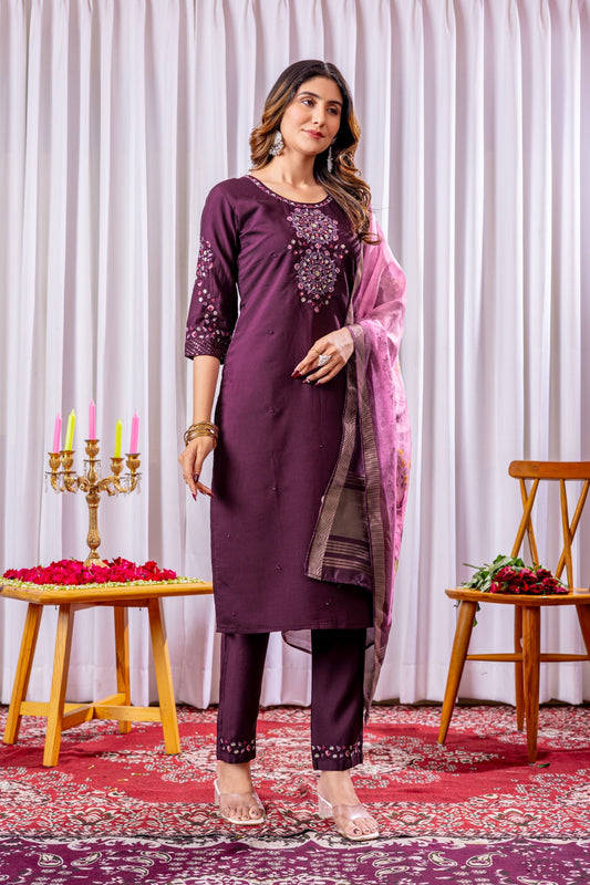 Purple color viscose silk salwar suit with dupatta price