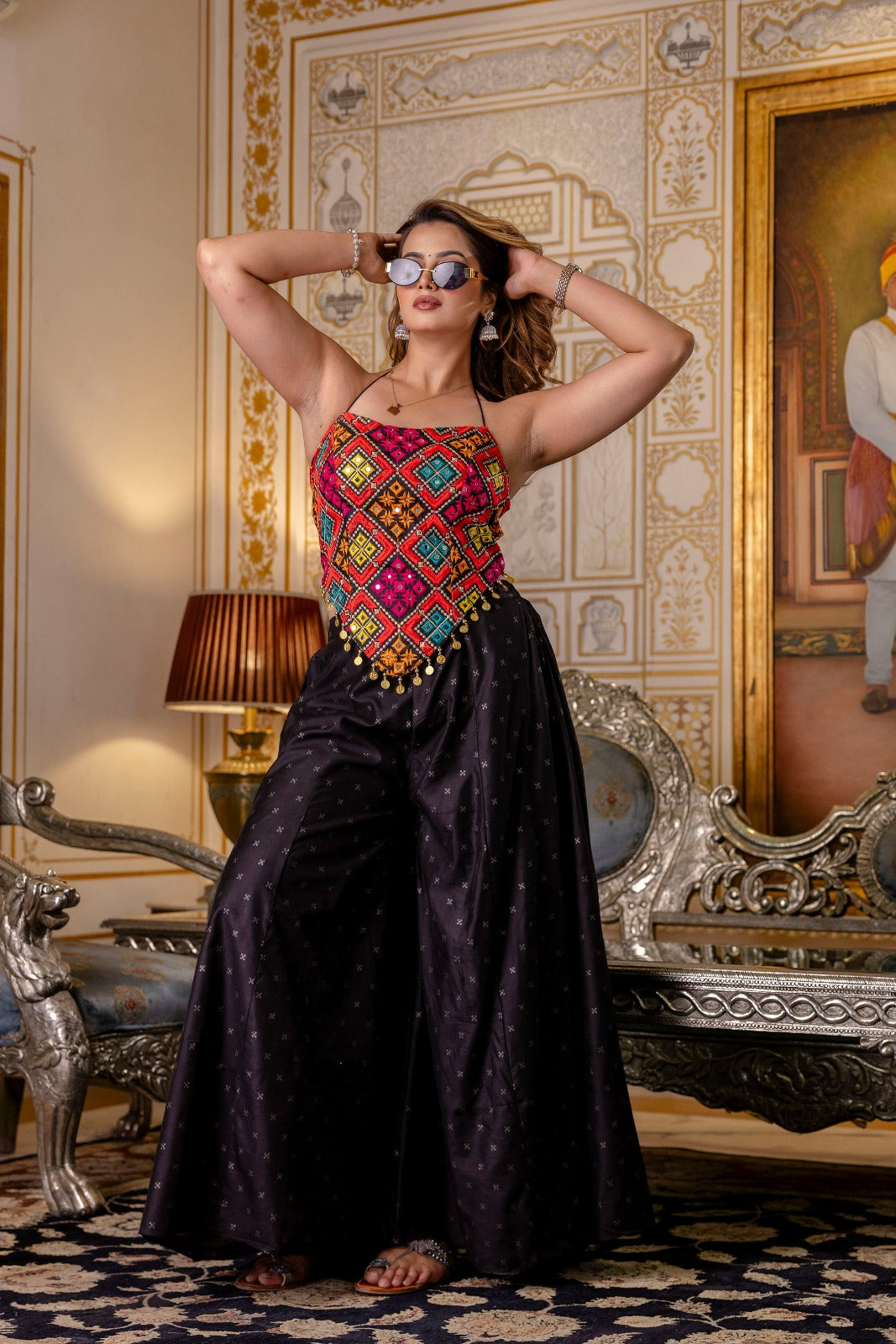 Black color banglori silk sharara suit for women