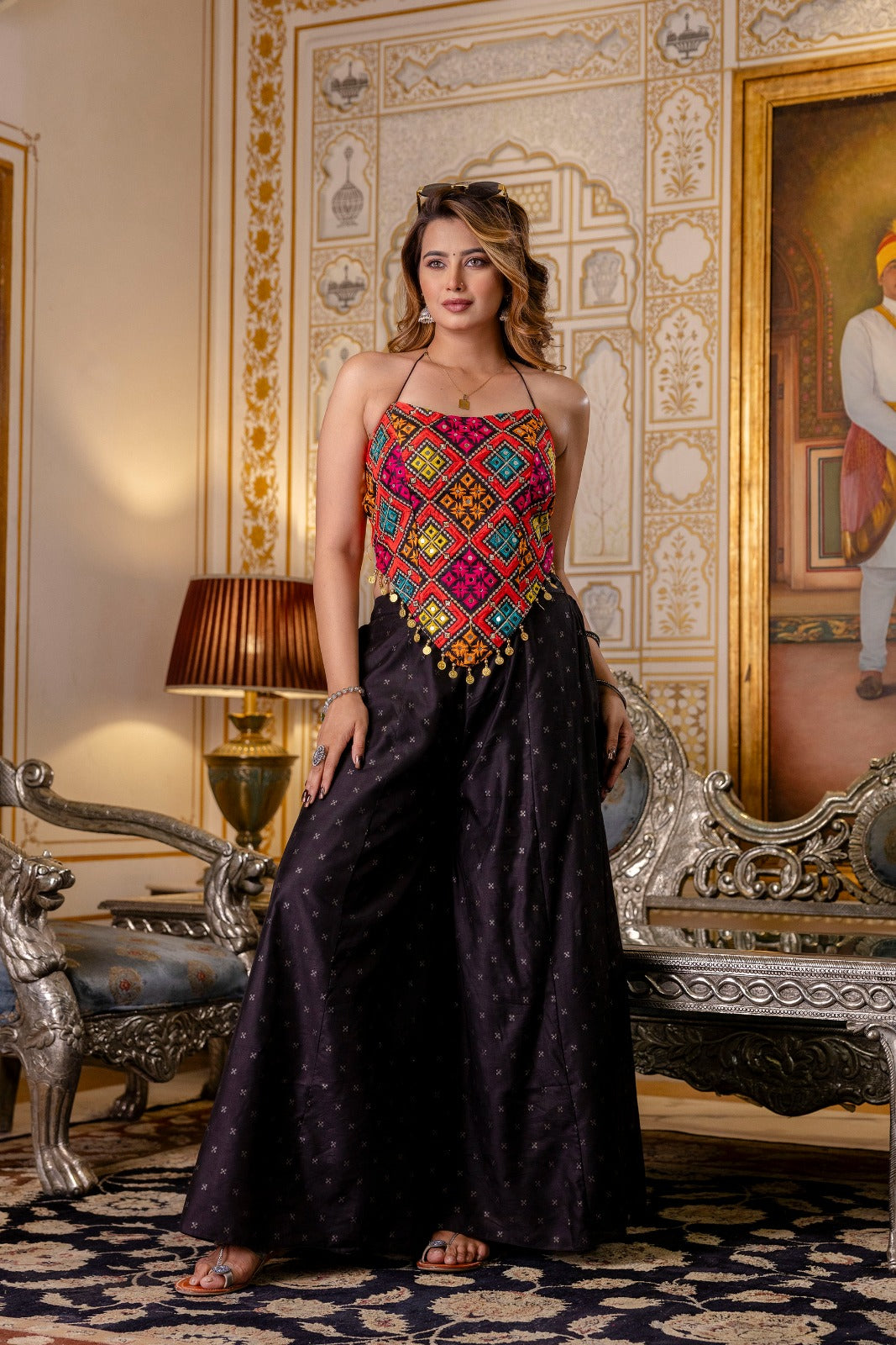 Black color banglori silk sharara suit with online shopping