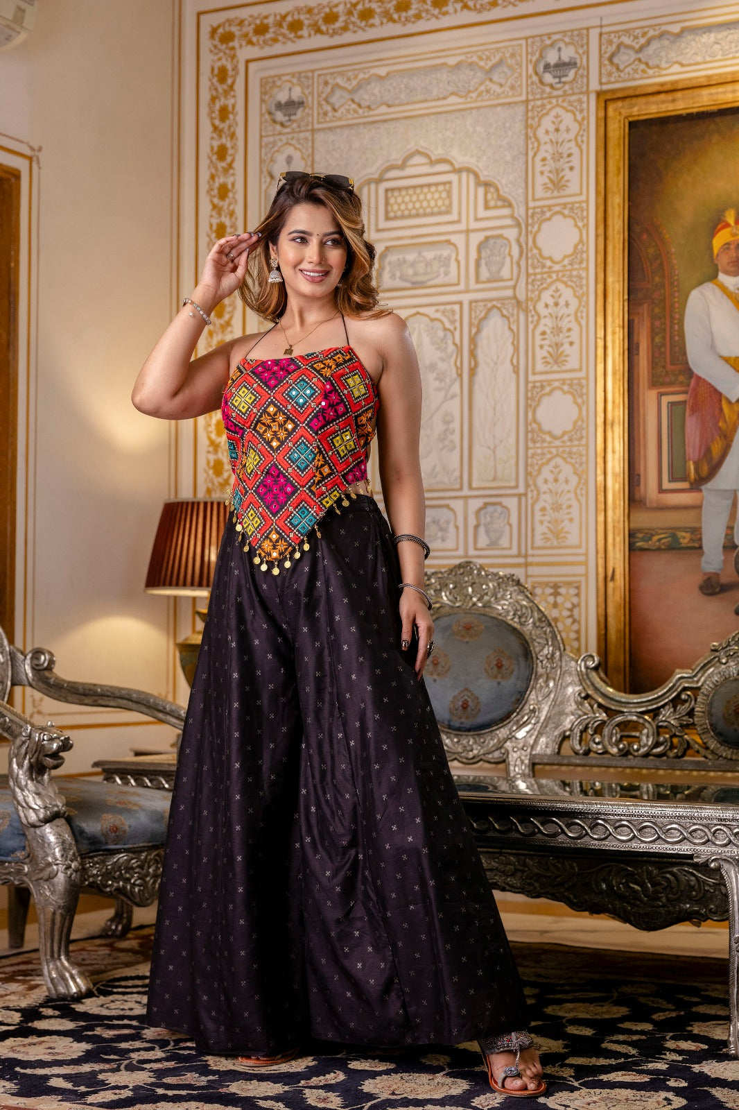 Black color banglori silk sharara suit with images