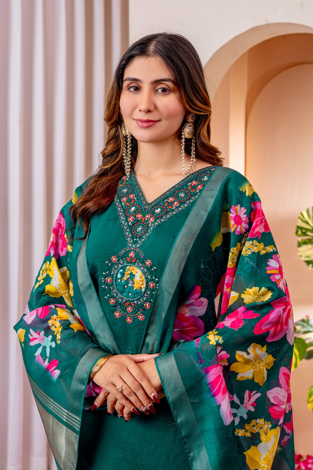 Green viscose silk salwar kameez with dupatta price