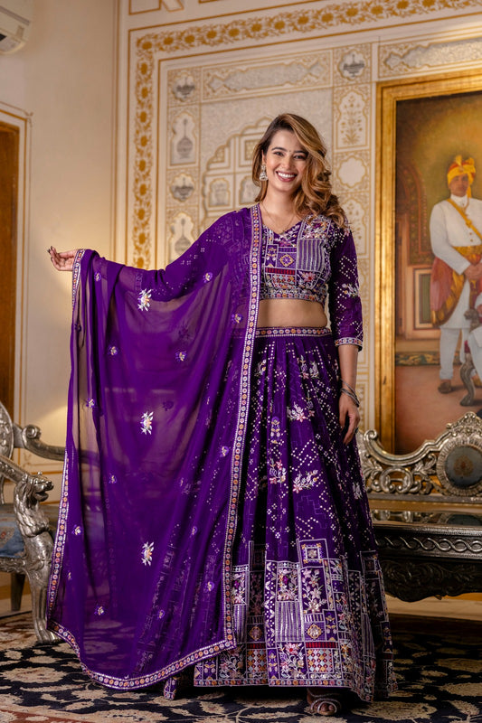 Purple color georgette lehenga choli for women