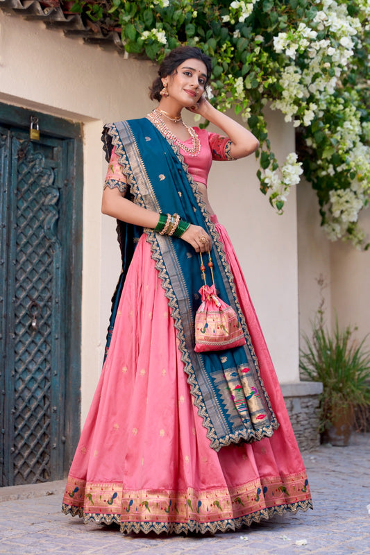 Light Pink jacquard silk lehenga choli for women