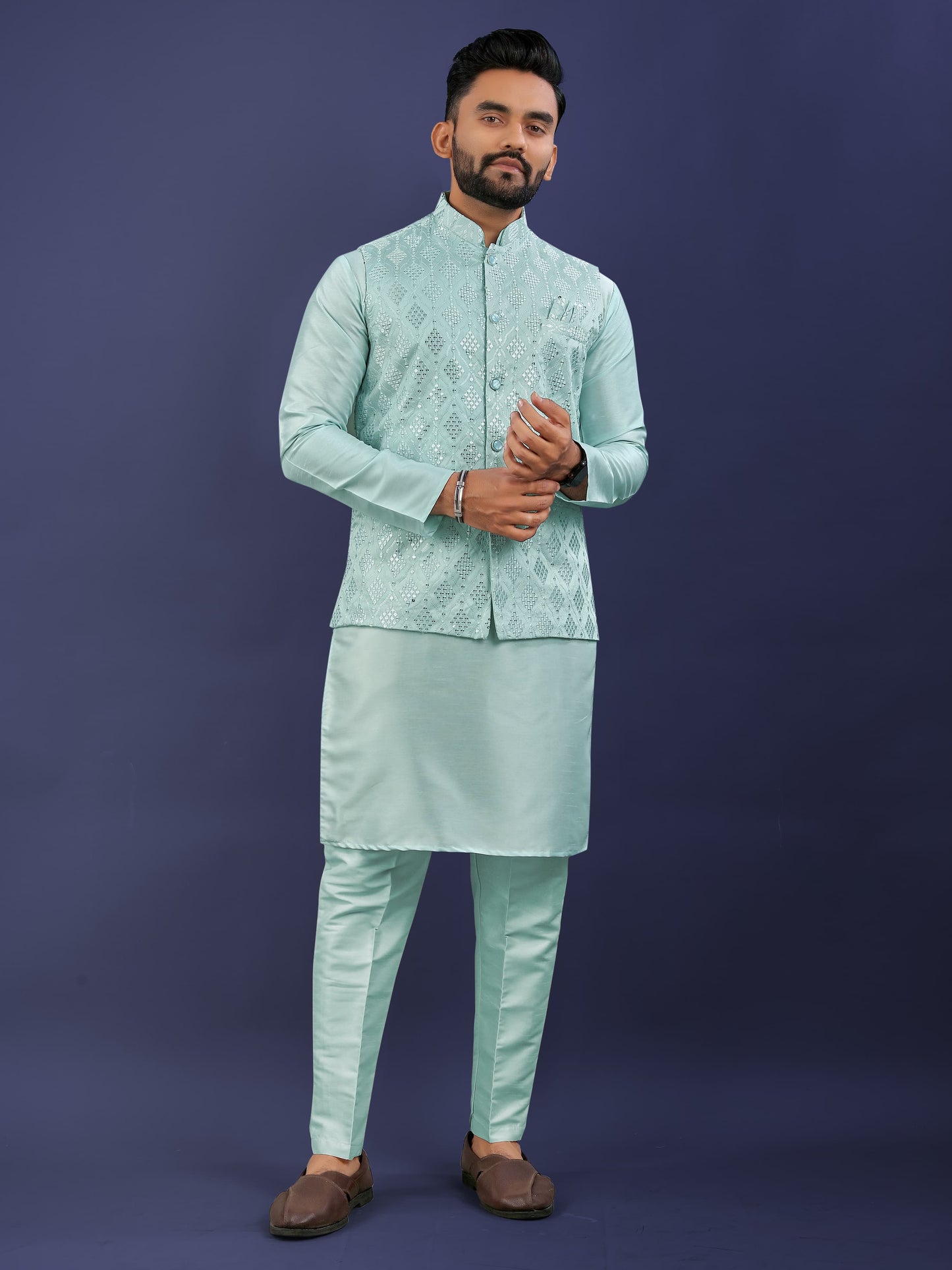 Rama color premium silk kurta for men