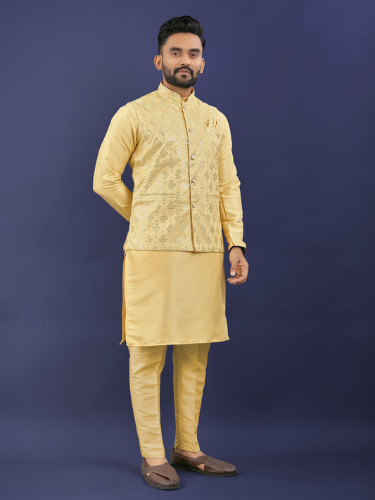 Mens kurta yellow haldi rasam suit
