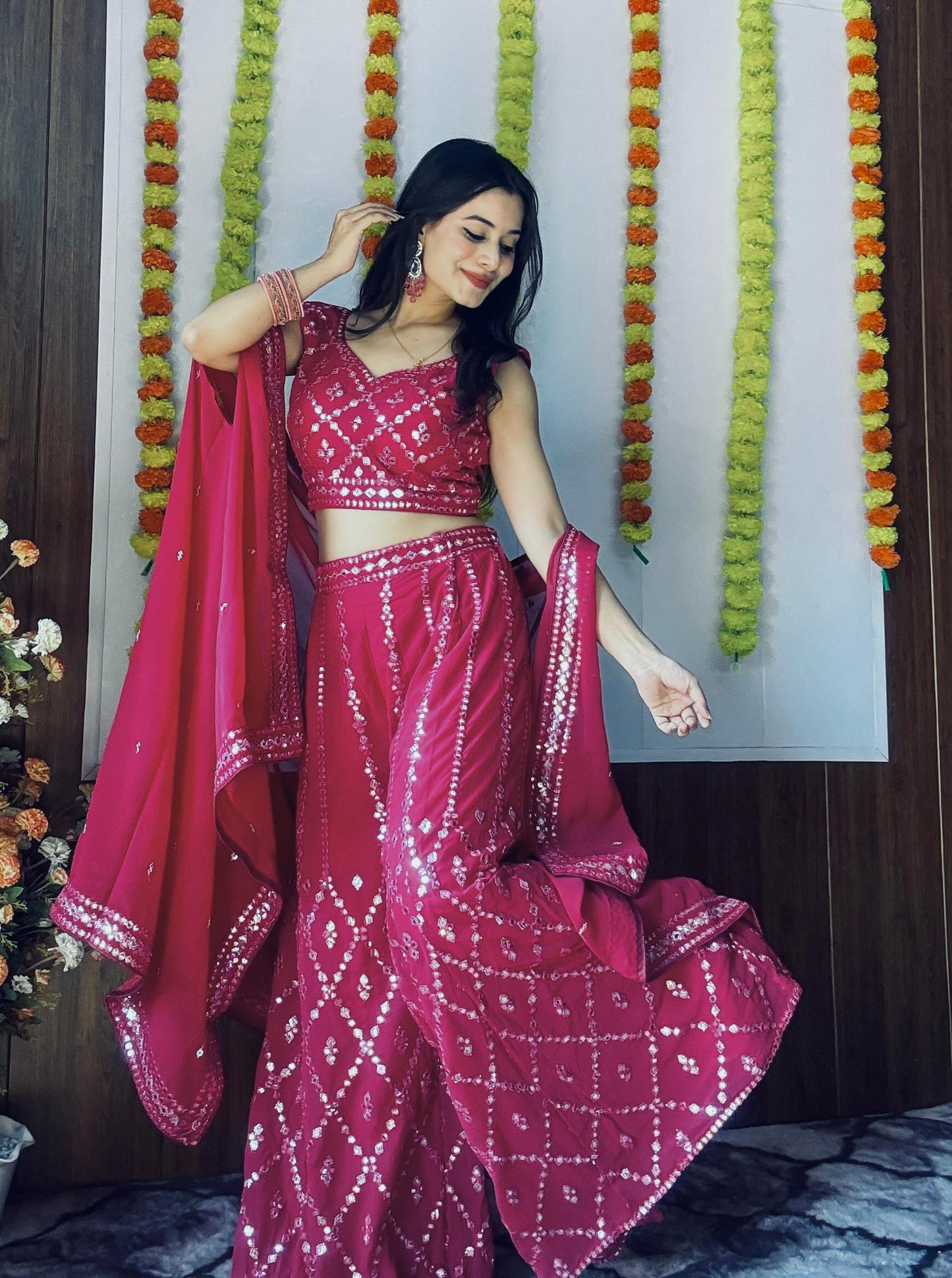 Pink color georgette sharara suit with online