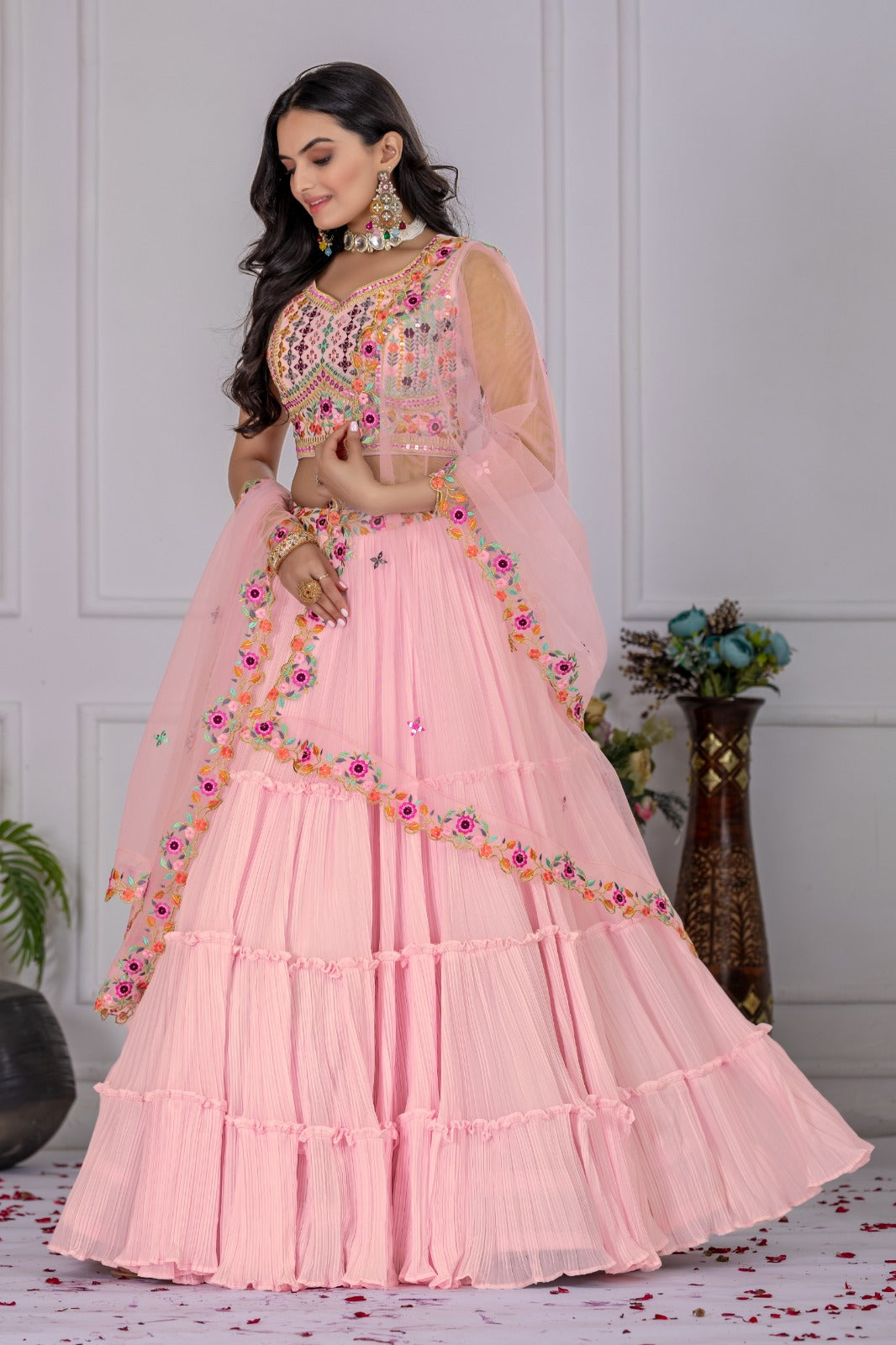 Pink color georgette lehenga choli