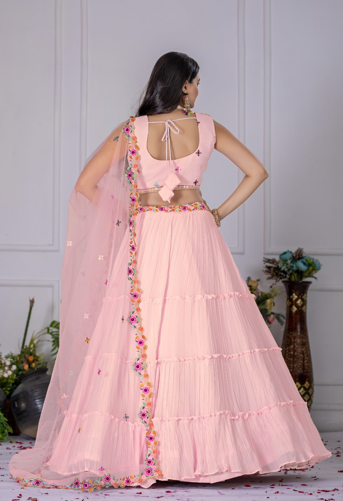 Pink color embroidery work lehenga choli price