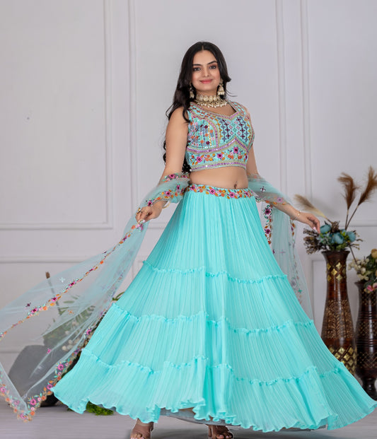 Sky color georgette lehenga choli for women