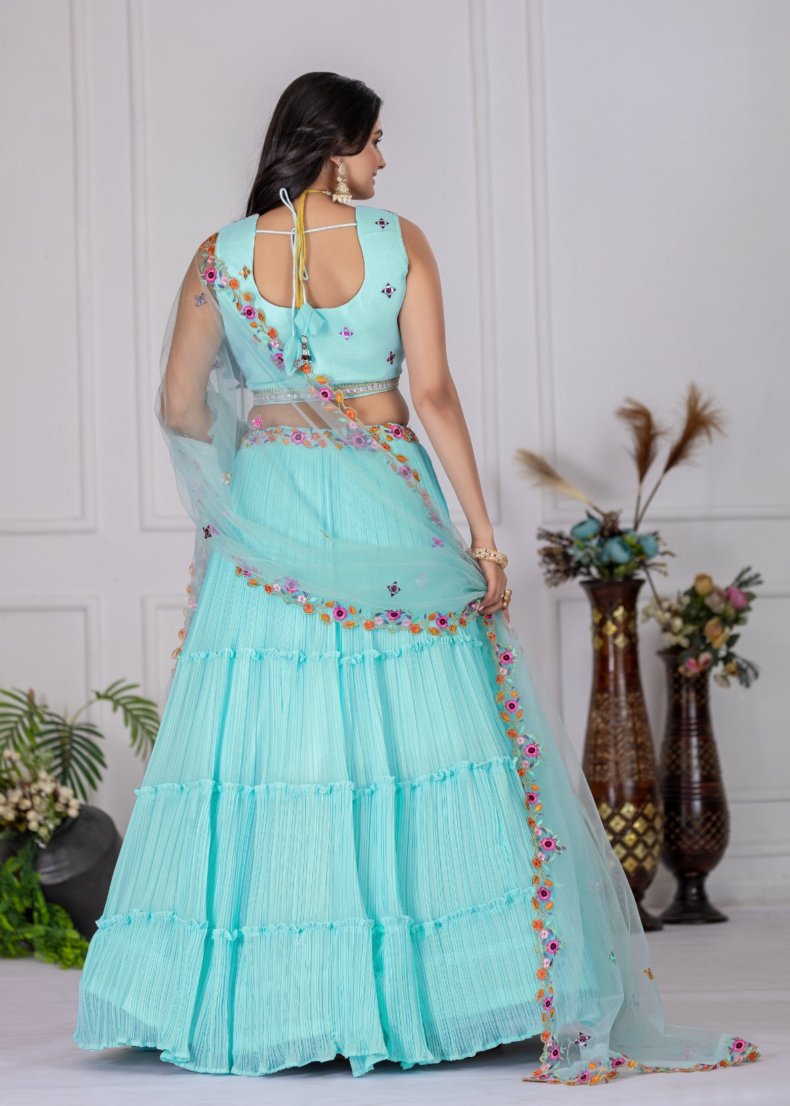 Sky blue color georgette lehenga choli with price