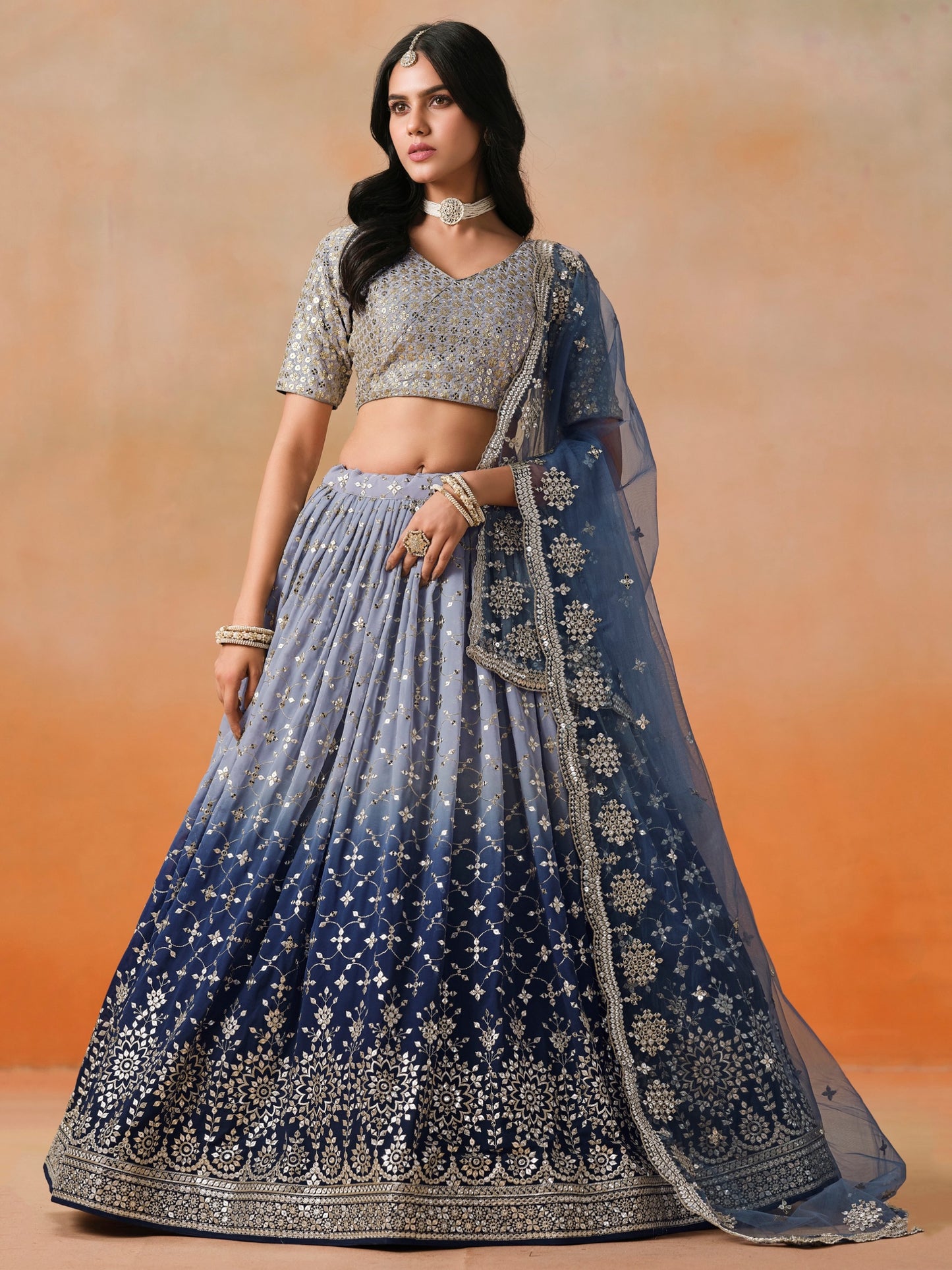 Wedding wear navy blue color chaniya choli