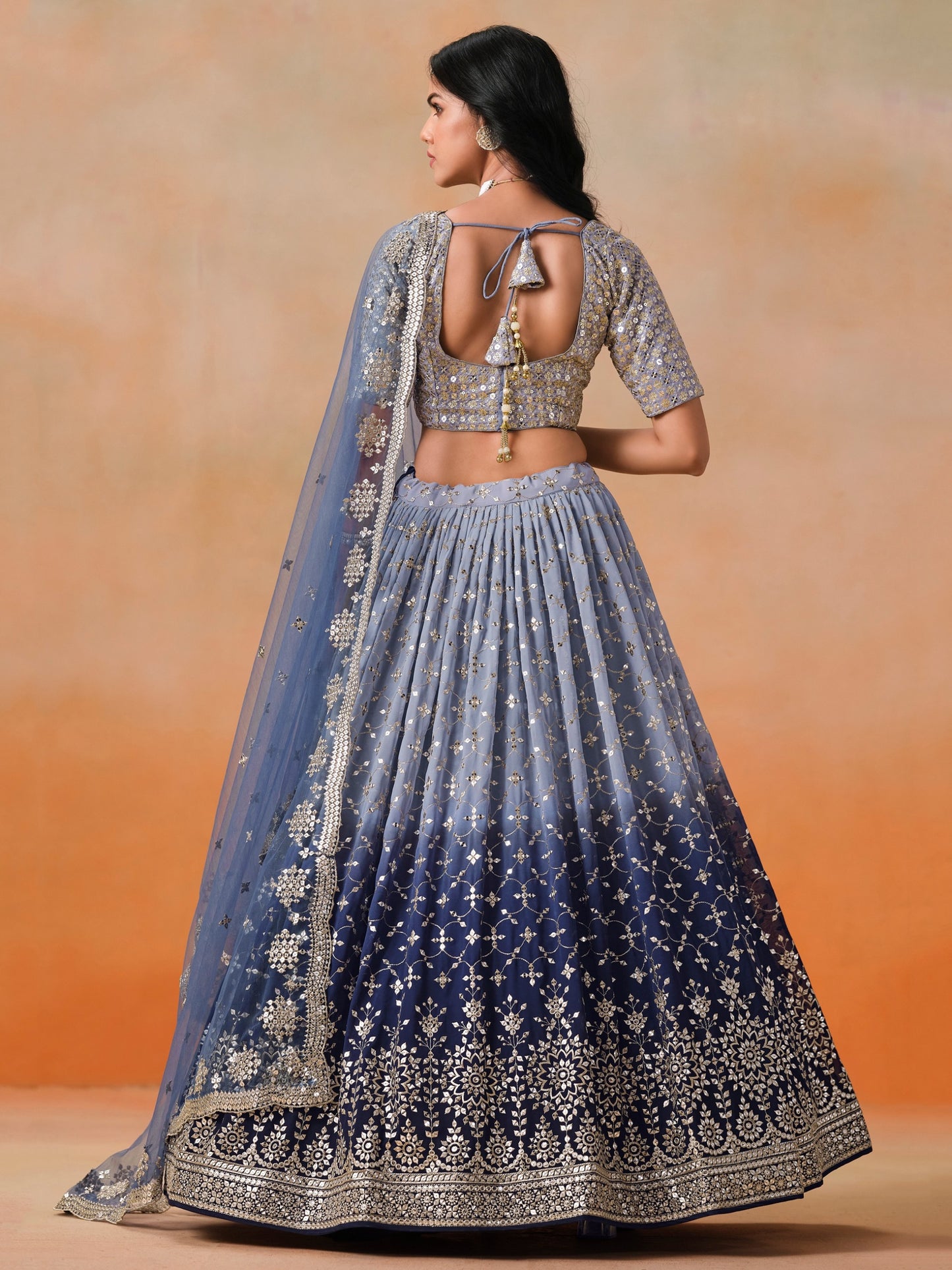 Navy blue color embroidery work lehenga