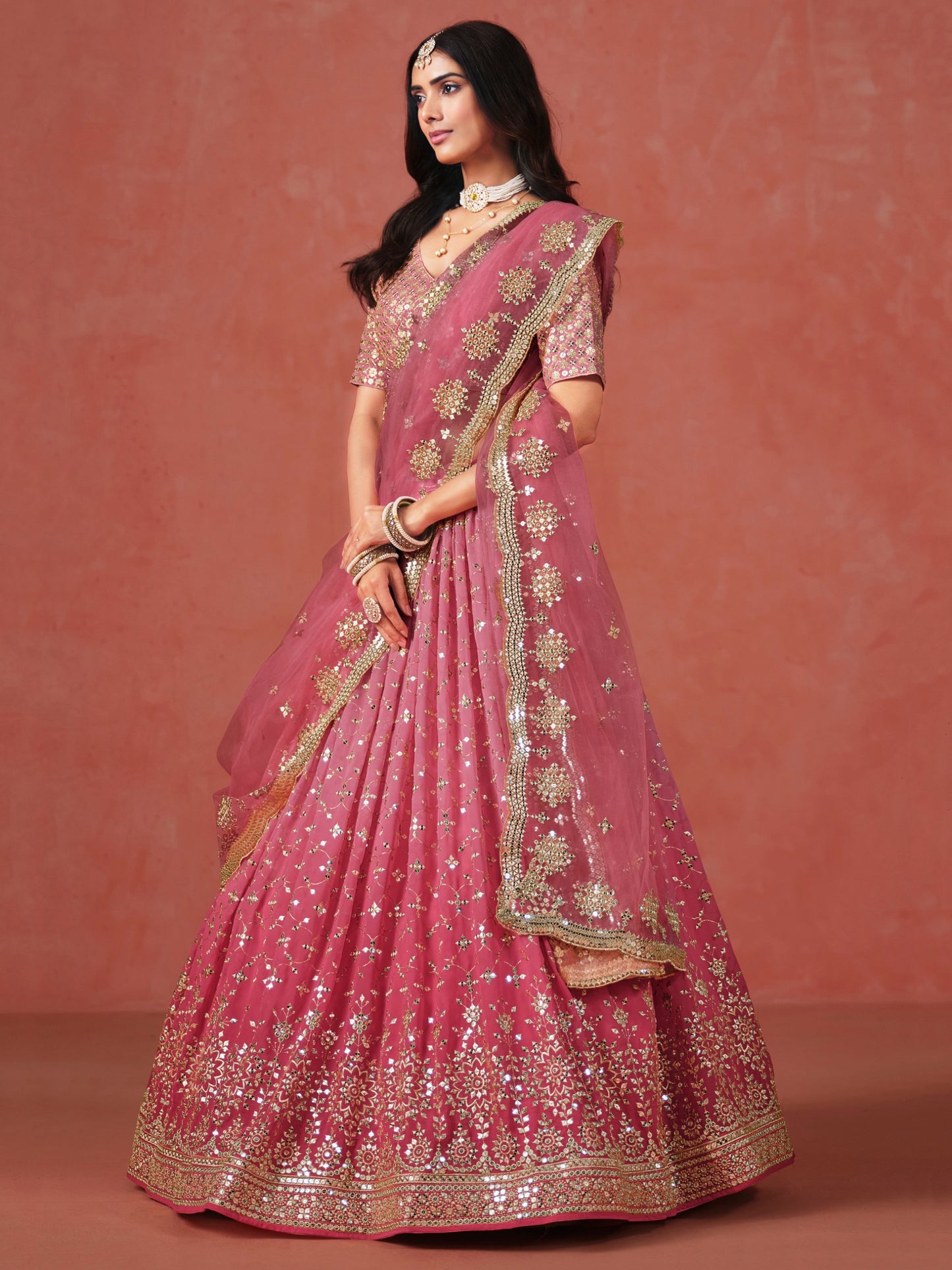 Peach color georgette lehenga choli for women online