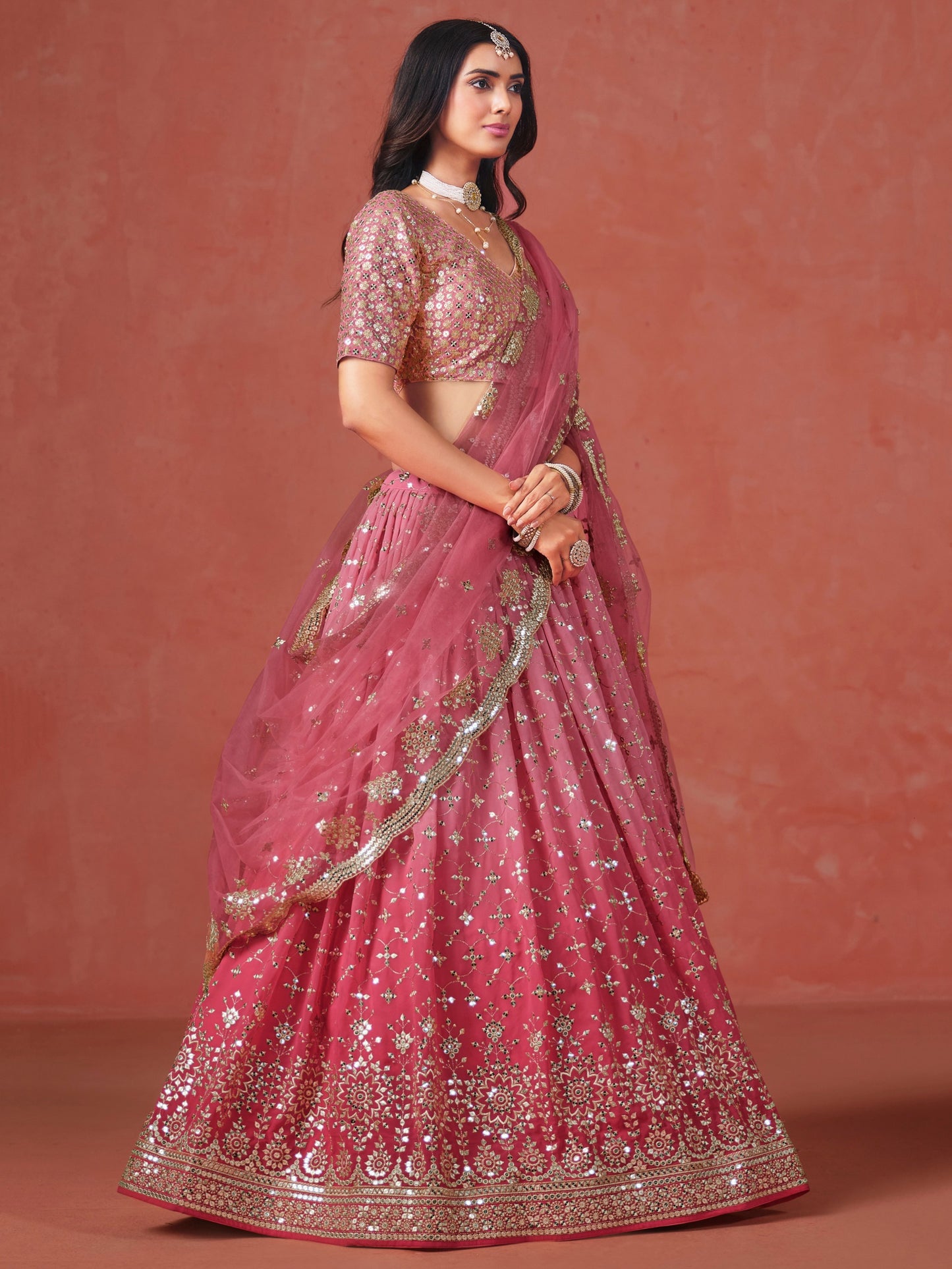 Dark Peach Color Lehenga USA