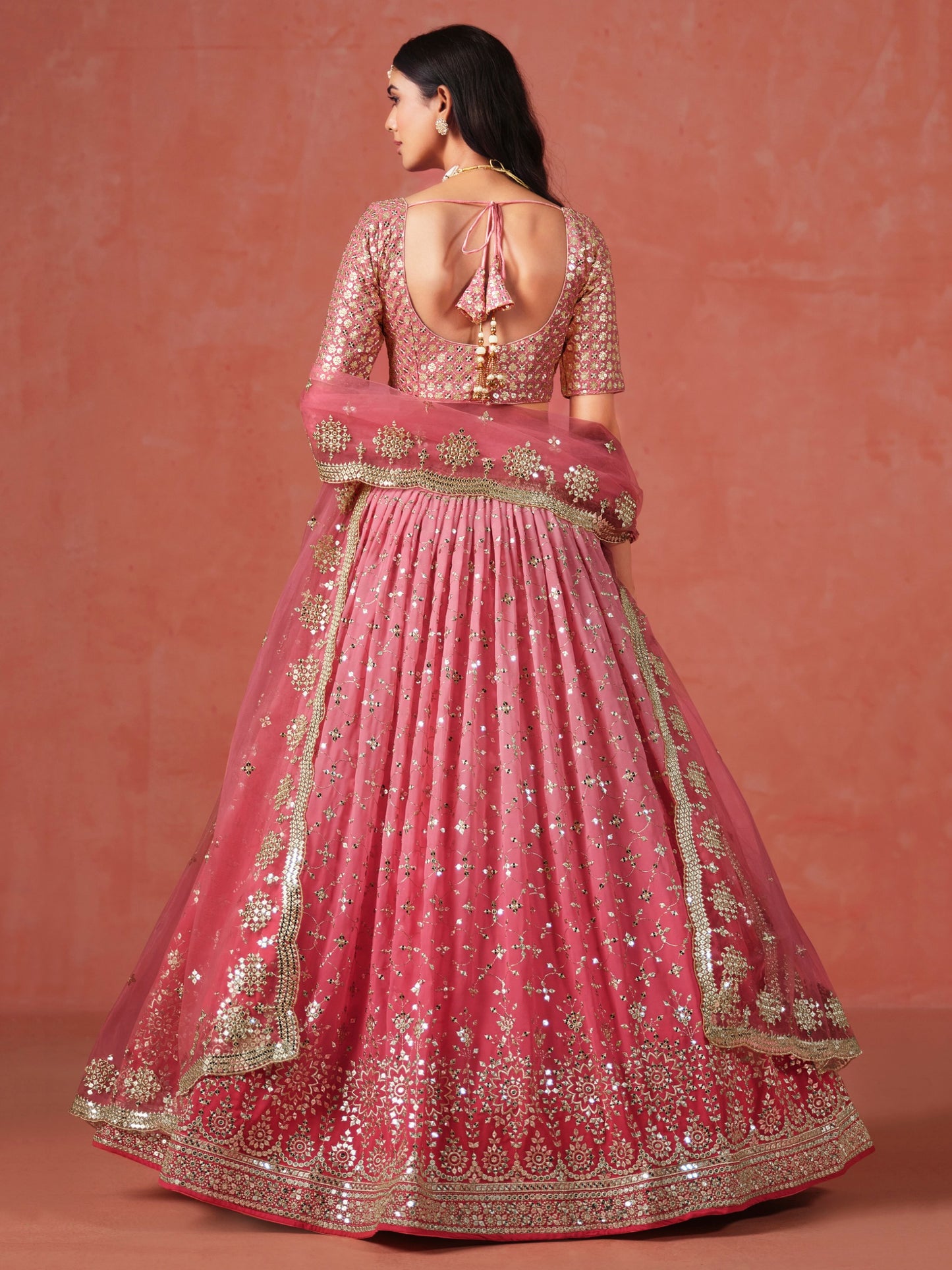 Peach color georgette lehenga choli UK