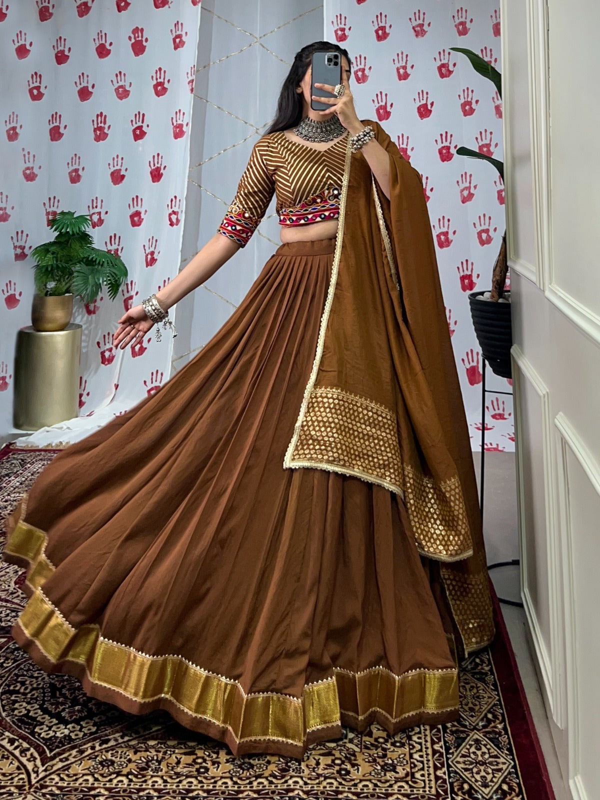 Brown garba wear lehenga choli for women with price