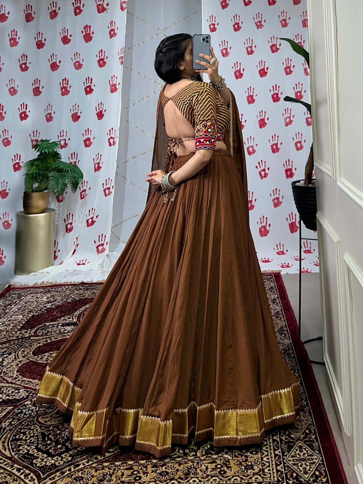Brown garba wear lehenga choli for women online shopping