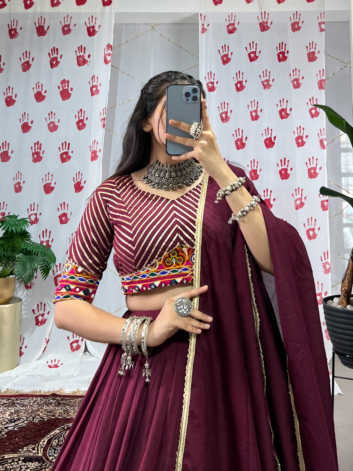Navratri wear wine color chaniya choli price