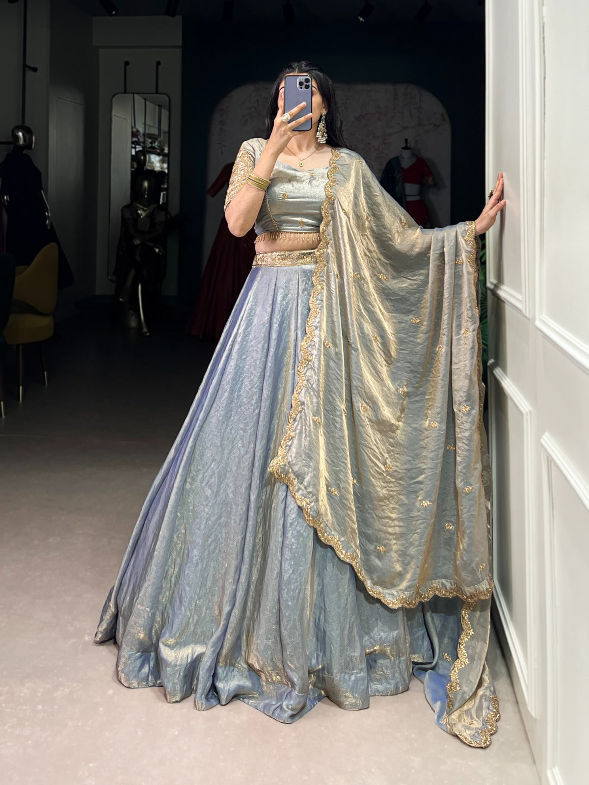 Women blue fendi lehenga choli