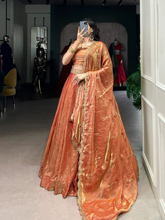 Orange color fendi lehenga choli for women online