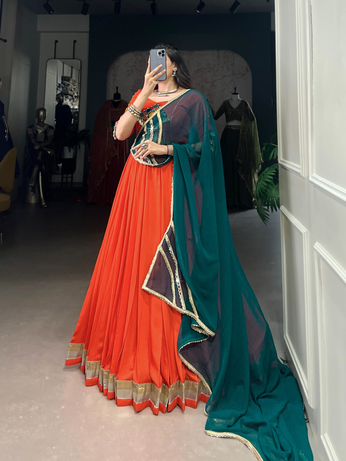 Traditional orange rayon lehenga online