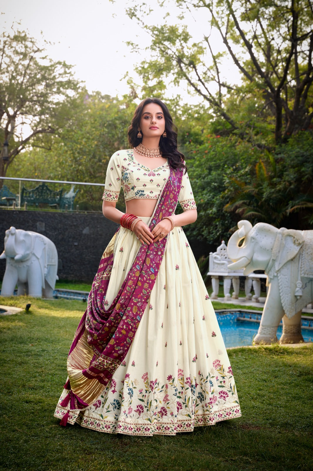 lehenga dress cotton Cotton Burgundy Maroon Gota Patti Embroidered Flared Lehenga LLCV119203