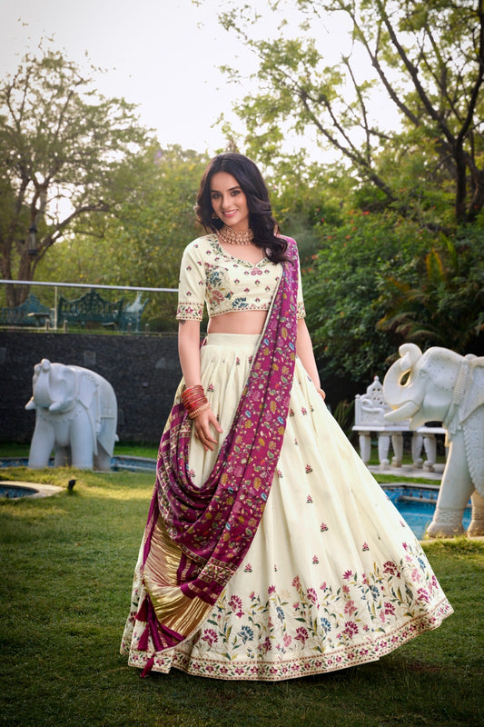 White color khadi cotton lehenga choli USA