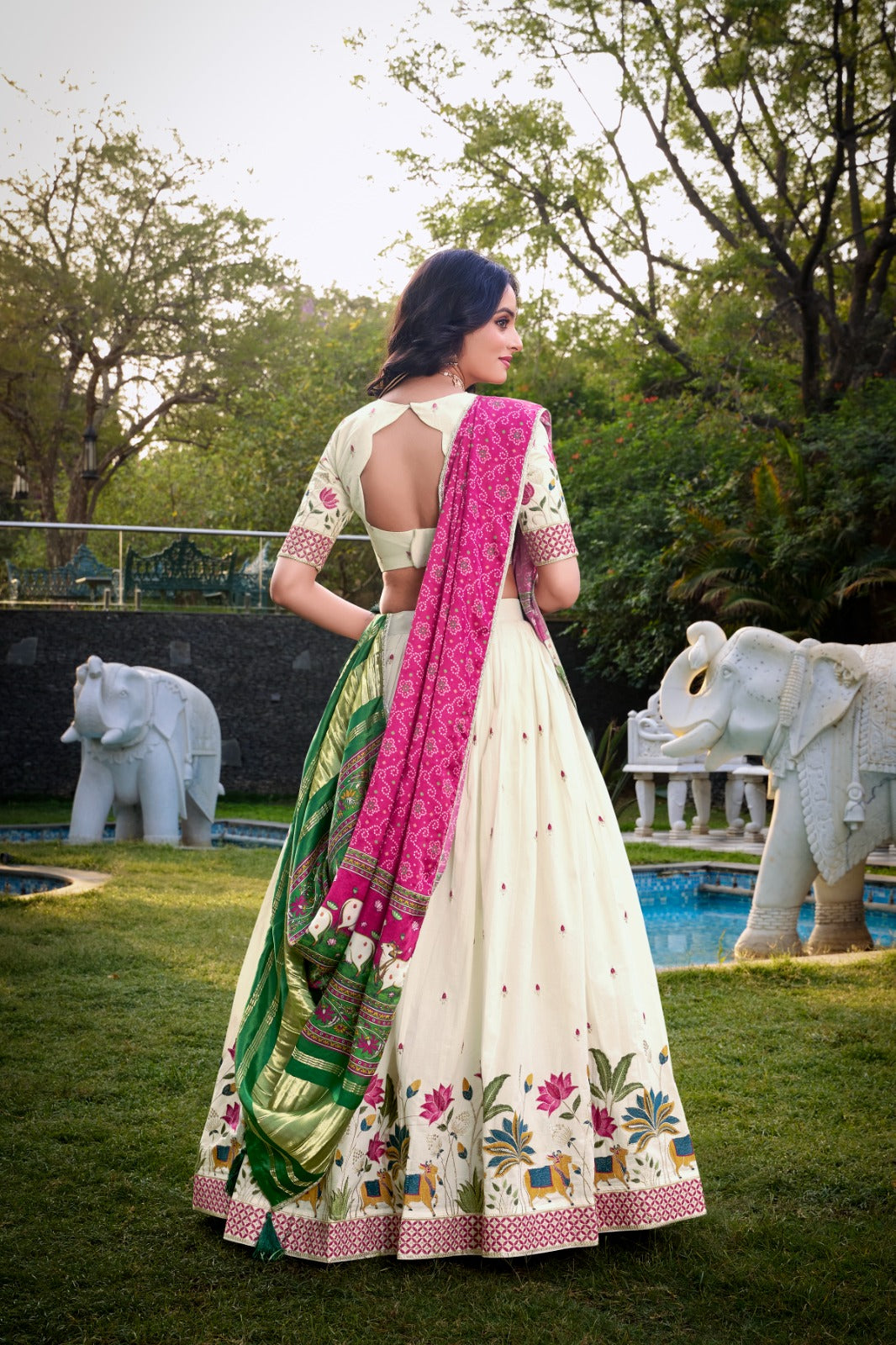 White color sequins work lehenga USA