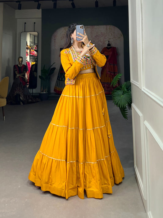 Yellow color navratri wear lehenga USA