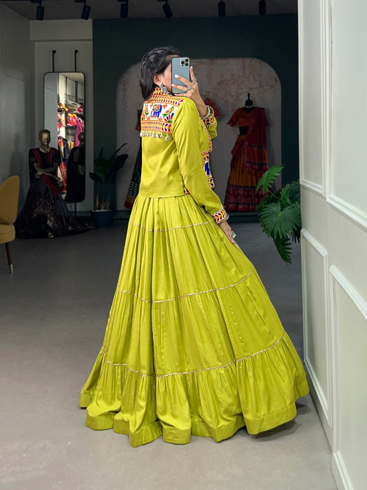 Garba wear parrot green color lehenga USA