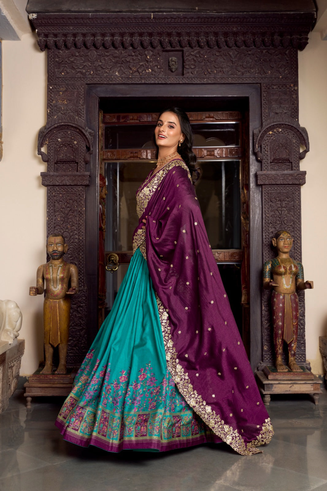 Firozi color tussar silk lehenga choli for women