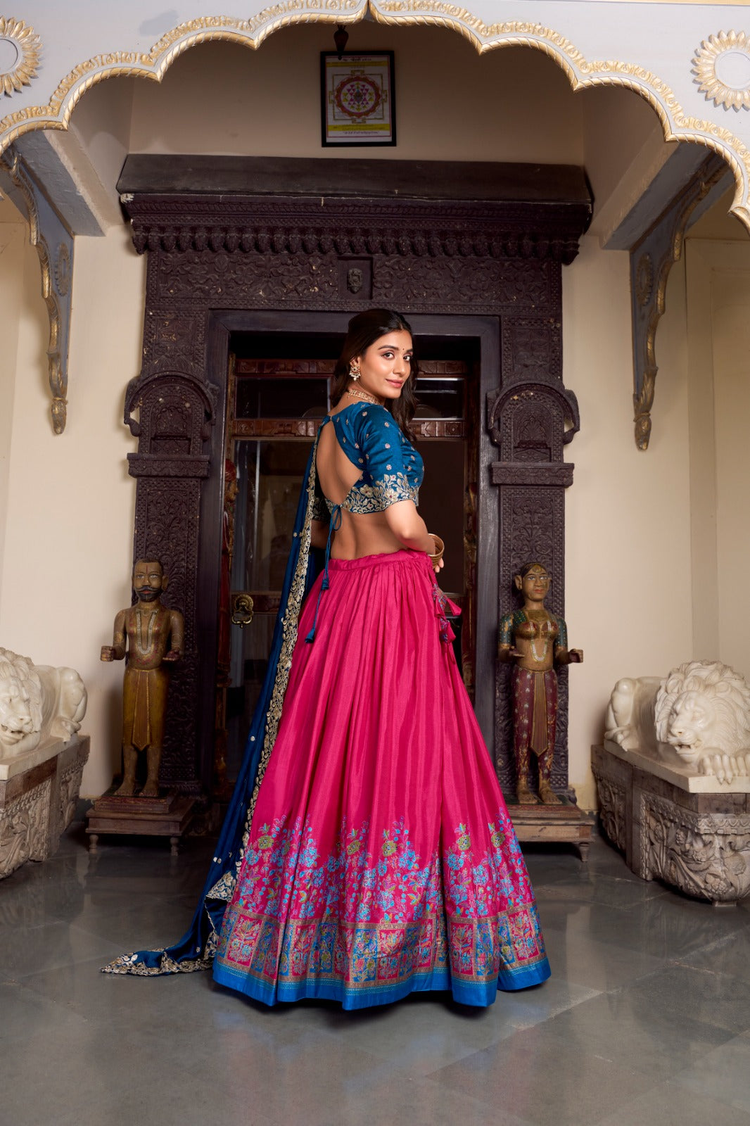 Pink color printed chaniya choli USA