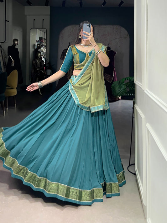 Teal color rayon lehenga choli for women
