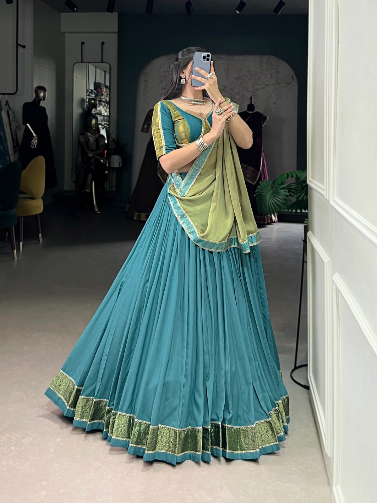 Teal color rayon chaniya choli UK