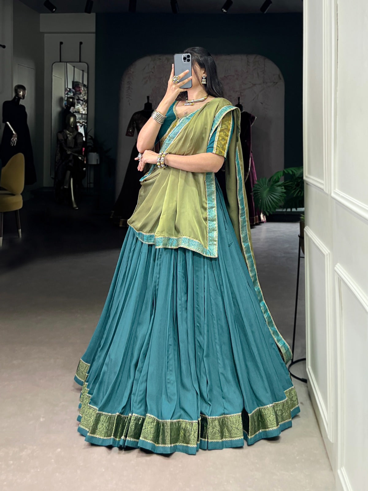 Elegance teal color chaniya choli price