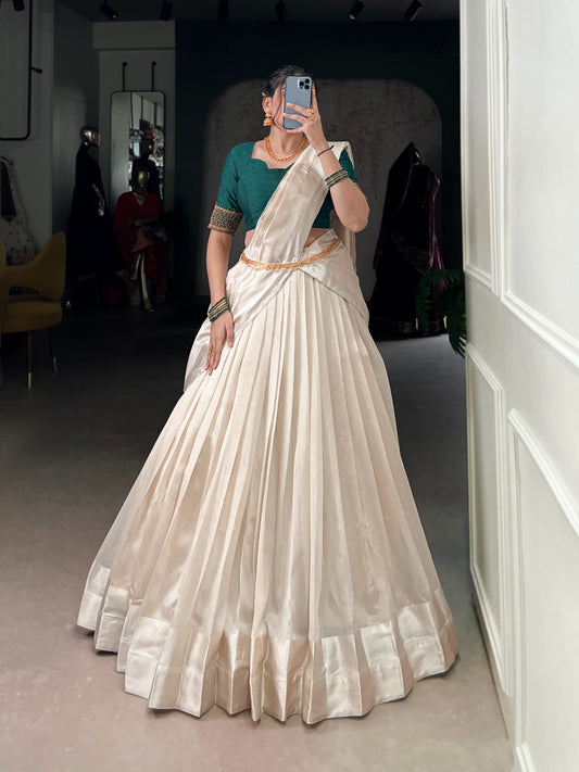 Green color poly tasar lehenga